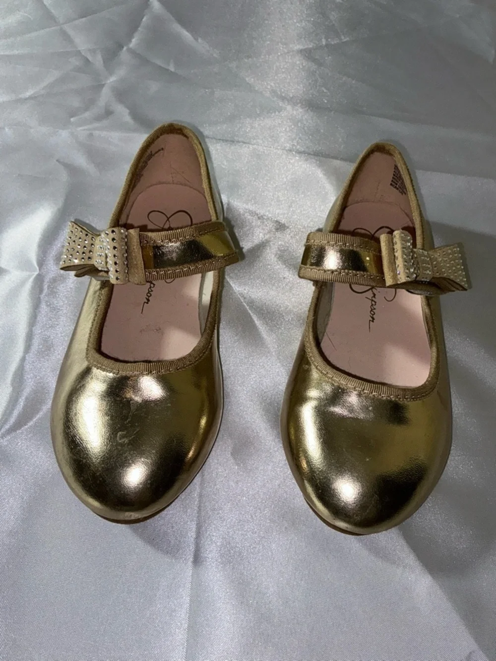 Jessica Simpson Girls Gold Mary Jane Bow Flats Size 1